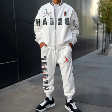 Unisex Basketball Lettering Jacket And Chic Sweatpants Set