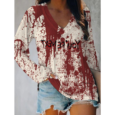 Women's Halloween Blood Print Chic Casual Long Sleeve T-shirt