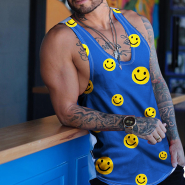 Men's Casual Smiley Vest Chic Seaside Beach Breathable Vest Top