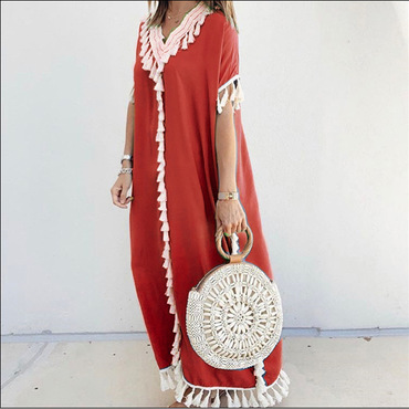 Stylish Printed Ramadan Tassel Chic Long Dress