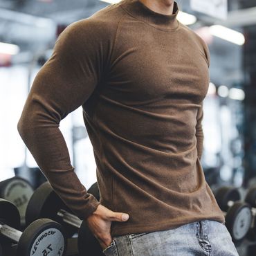 Men's Stretch Half Turtle Neck Chic Long Sleeve Sports T-shirt