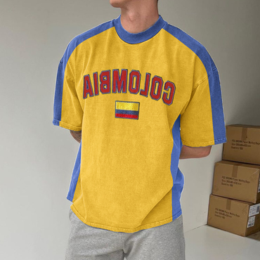 Unisex Vintage Colombian Color Chic Block Football T-shirt