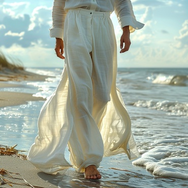 Men's Casual Retro Linen Chic Trousers Holiday Seaside Ethnic Style Elegant Long Linen Trousers