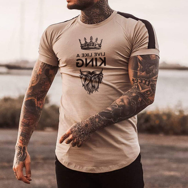 Men's Fashion Live Like Chic A King Print Color Matching Casual Slim Fit Short Sleeve T-shirt