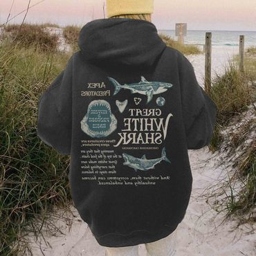 Women's Vintage Great White Chic Shark Oversized Long Sleeve Hoodie