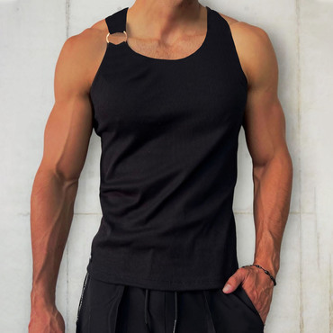 Men's Plain Asymmetric Sleeveless Chic Top