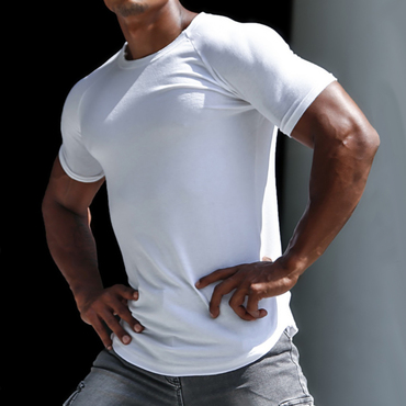 Men's Outdoor Casual Breathable Chic Round Neck Cotton Short-sleeved Bottoming Shirt Sports Fitness Running Training Slim Tee