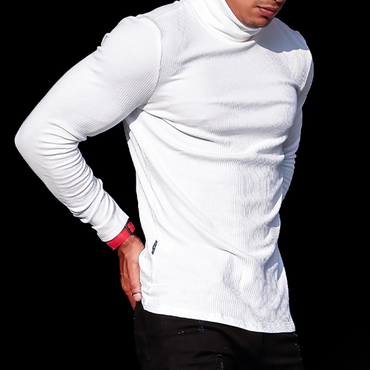 Men's Sports Long-sleeved Fitness Chic Running T-shirt Training Elastic Top Casual Slim Solid Color Turtleneck Bottoming Shi