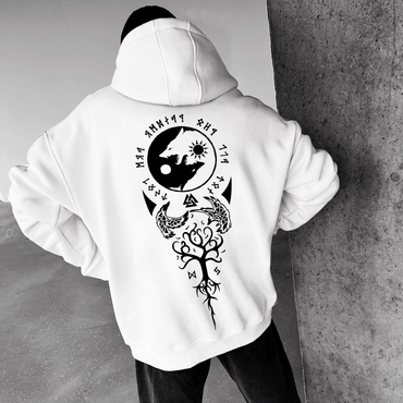 Oversize Vikings Totem Print Chic Hoodie