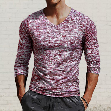 Men's Color Cotton Color Sleeve Chic V-neck Long Sleeve T-shirt