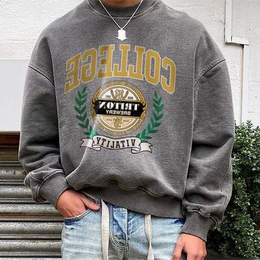 College Print Crew Neck Chic Sweatshirt