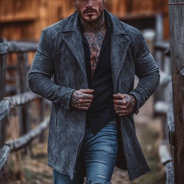 Retro Men's Outdoor Western Chic Style Mid-length Jacket