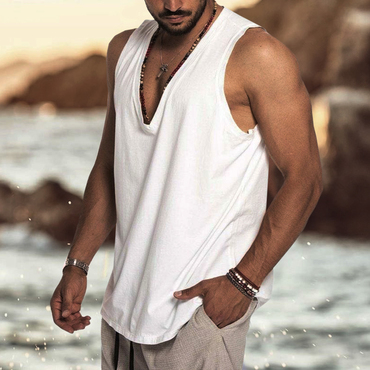 Men's Seaside Beach Oversized Chic Casual Stretch Breathable V-neck Tank Top T-shirt