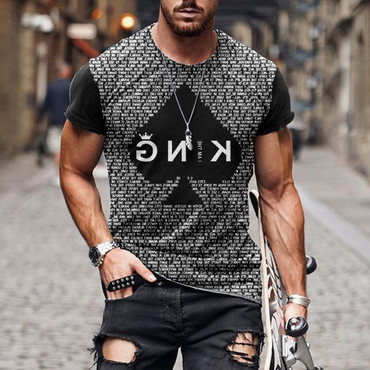 Men's Retro Casual Top Chic I Am The King Print Short Sleeve T-shirt