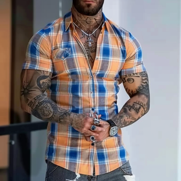 Casual Plaid Tight Short Sleeve Chic Shirt