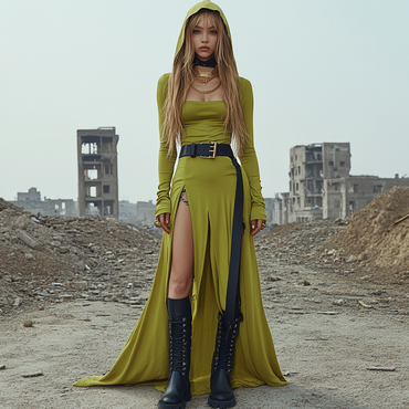 Ruin Wasteland Style Slit Chic Hooded Dress