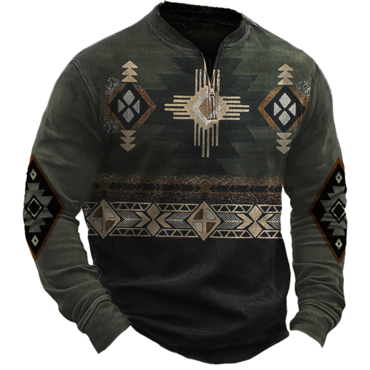 Men's Vintage Quarter Zip Collar Chic Hunt Aztec Print Sweatshirt