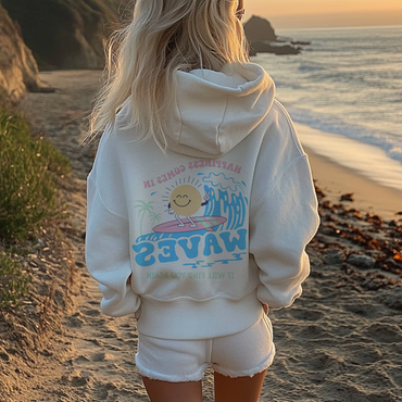 Girls' Beach Vacation Printed Chic Casual Pullover Hooded Sweatshirt