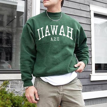 Retro Men's Hawaiian Letter Chic Crew Neck Sweatshirt