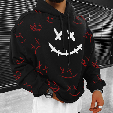 Men's Casual Smiley Print Chic Sweatshirt Hoodie