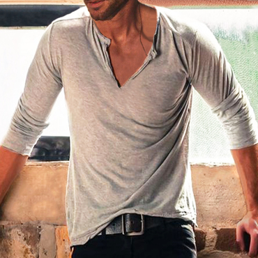 Men's Basic Cotton V-neck Chic Top T-shirt