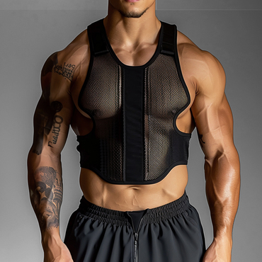 Men's Clear Mesh Muscle Chic Fitness Sleeve Tank Top