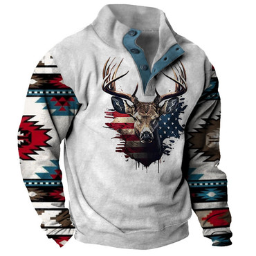 Men's Half Open Neck Chic Sweatshirt Vintage American Deer Ethnic Print