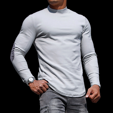 Men's Casual Slim Long Sleeve Chic T-shirt Fitness Running Top Casual Slim Round Neck Contrast Color Men's Bottoming Shirt