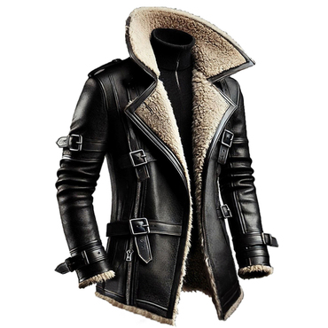 Men's Pu Leather Lapel Chic Fleece Jacket