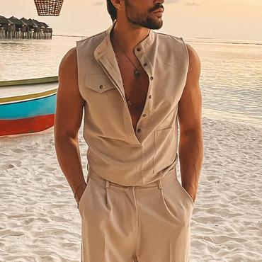 Men's Solid Color Sleeveless Chic Beach Casual Shirt