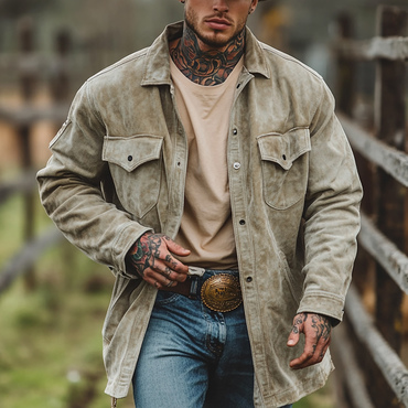 Retro Men's Outdoor Western Chic Style Mid-length Jacket