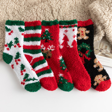 Unisex Christmas Gift Coral Chic Fleece Cute Non-slip Socks