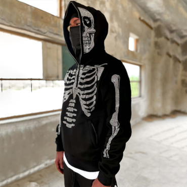 Men's Halloween Skull Print Chic Hoodie