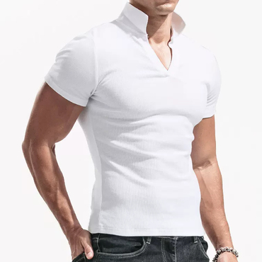 Men's Casual Ribbed Short Sleeve Chic T-shirt Breathable Stretch Tight Slim Top