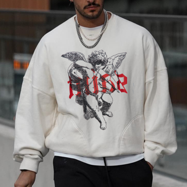 Oversized Casual Angel Print Chic Men's Sweatshirt