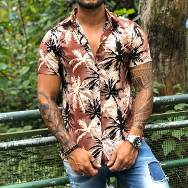 Fashion Coconut Tree Print Chic Casual Men's Shirt