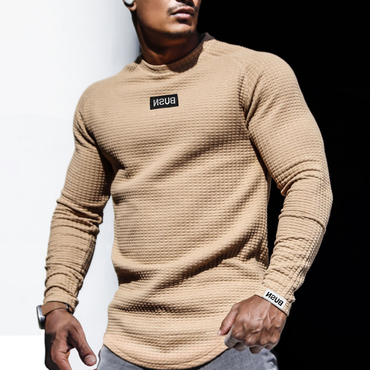 Men's Casual Slim Thick Chic Tops Waffle Textured Long Sleeve T-shirts Bottoming Shirts