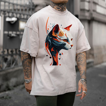 Men's Casual Cat Print Chic T-shirt