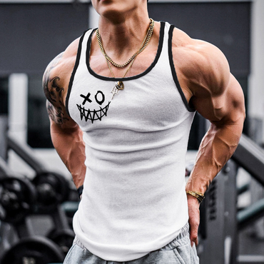 Men's Smiley Print Workout Chic Sleeveless Tank Top