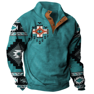 Men's Half Open Collar Chic Sweatshirt Retro Ethnic Print