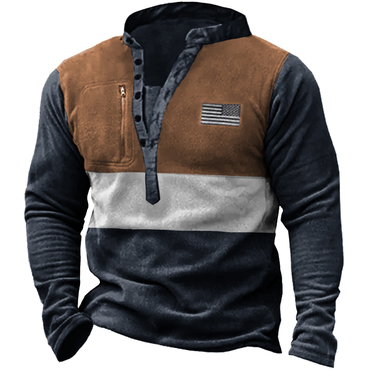 Men Outdoor Fleece Henley Collar Chic Tactical Men's Sweatshirt