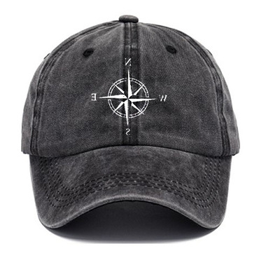 Men's Compass Print Washed Chic Cotton Peaked Cap