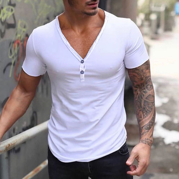 Men's Solid Color V-neck Chic Casual Breathable T-shirt