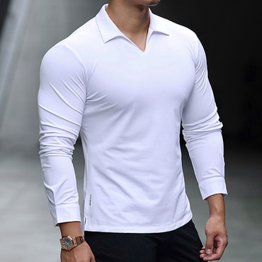 Men's V Neck Lapel Chic Slim Fit Long Sleeve T-shirt