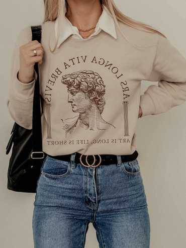 Literary Statue Print Chic Sweatshirt