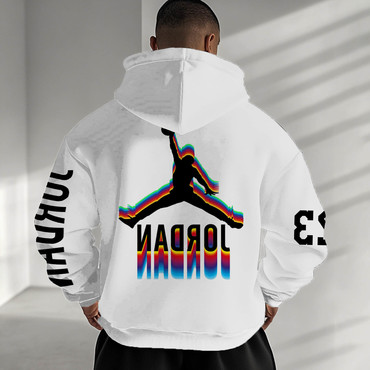 Men's Vintage Basketball Print Chic Pocket Long Sleeve Oversized Hoodie