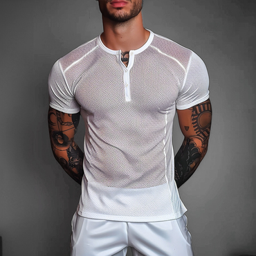 Men's Sheer Mesh Henley Chic T-shirt