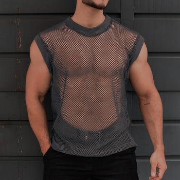 Men's See-through Plain Chic Mesh Sleeveless Tank Top