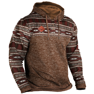 Men's Outdoor Vintage Western Print Chic Block Hoodie