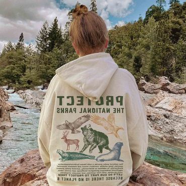 Women's Vintage Protect The Chic National Parks Environmental Oversized Long Sleeve Hoodie